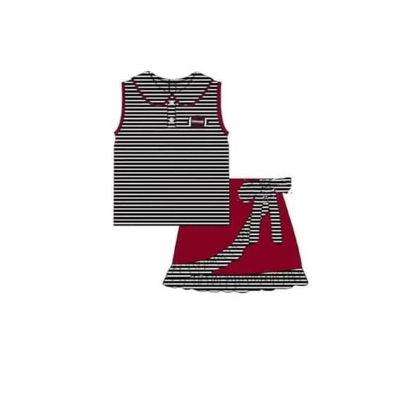 custom S football black striped sleeveless red skirt girls set