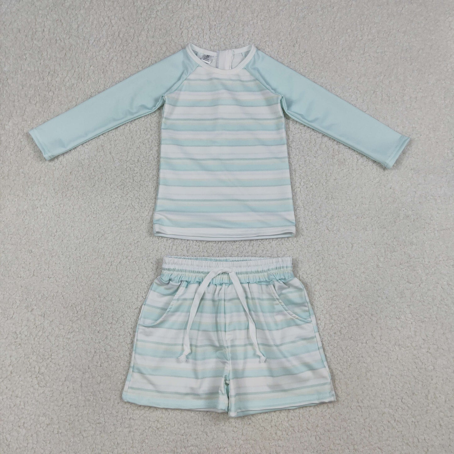 S0649 Blue Long Sleeve Shorts Boys Swimsuits