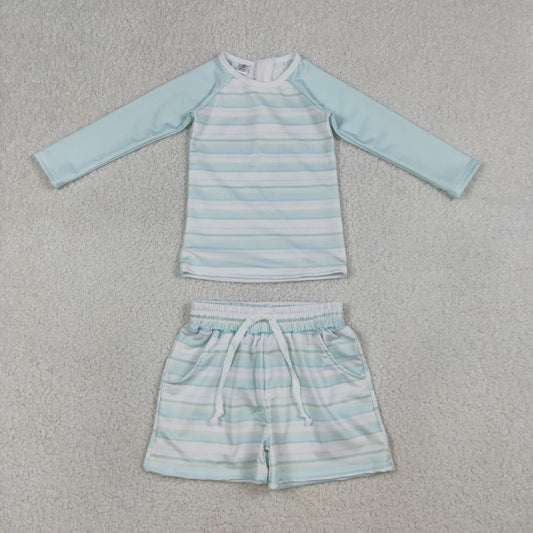 S0649 Blue Long Sleeve Shorts Boys Swimsuits