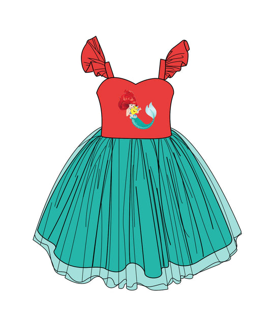 custom Princess red flutter sleeve dress please order before 6th August