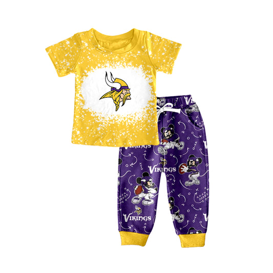 custom S 8.19 Yellow short sleeve purple pants boys set