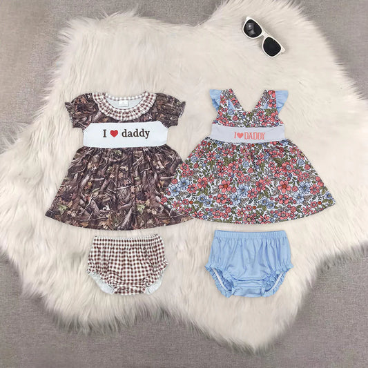 Embroidery i love daddy girls bummies set RTS Sibling Clothes