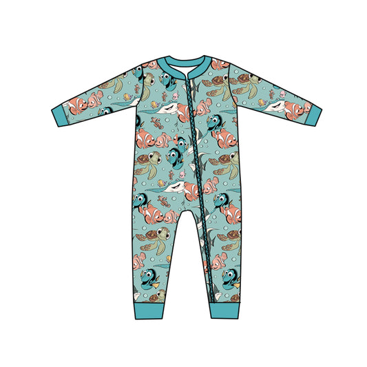 custom S cartoon cute fish green long sleeve boys zipper romper