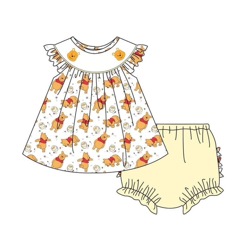 Custom S cute bear flutter sleeve yellow girls bummies set