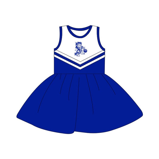 custom S football blue sleeveless girls dress