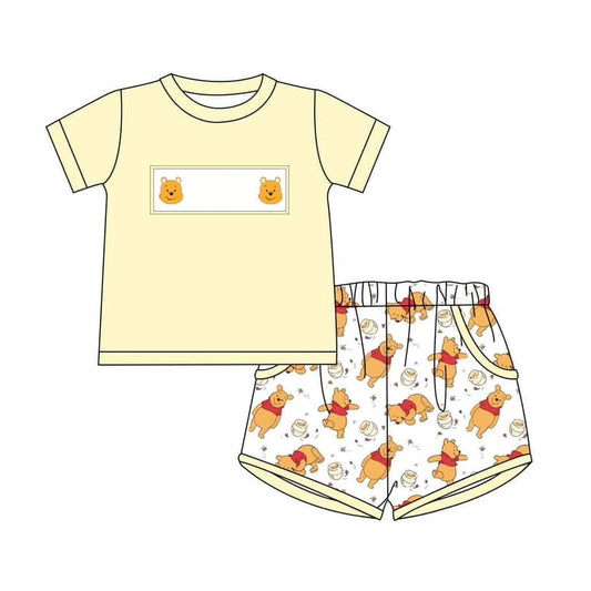 custom S cute bear yellow short sleeve shorts boys set