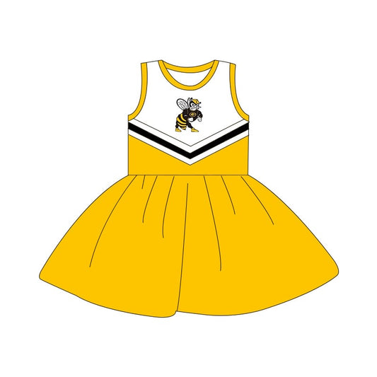 custom S football bee yellow sleeveless girls dress