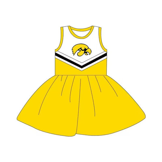 custom S football eagle yellow sleeveless girls dress