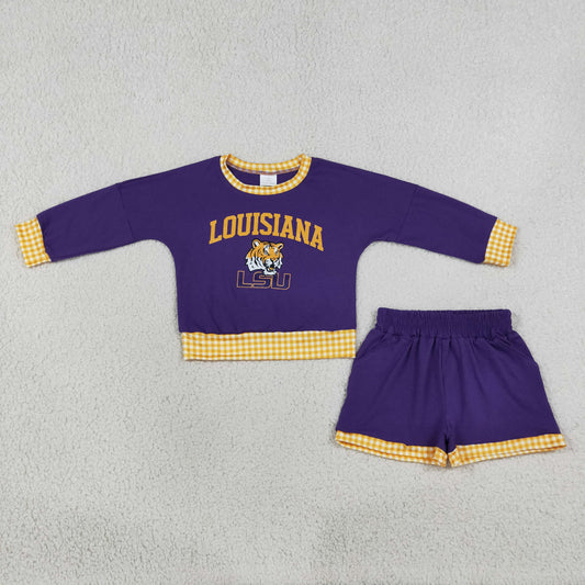 GLS0166 LOUISIANA Purple Long Sleeve Shorts Boys Set