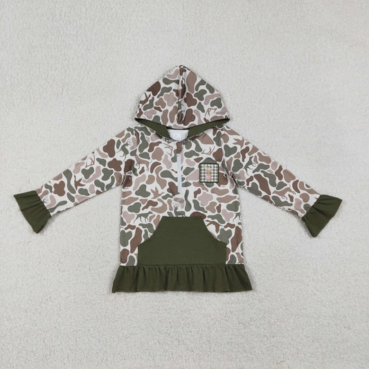 Embroidery GT1136 hunting deer camo pocket hoodie long sleeve girls top