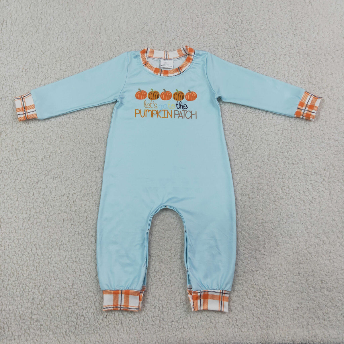 LR1189 let go to the pumpkin patch blue long sleeve boys romper