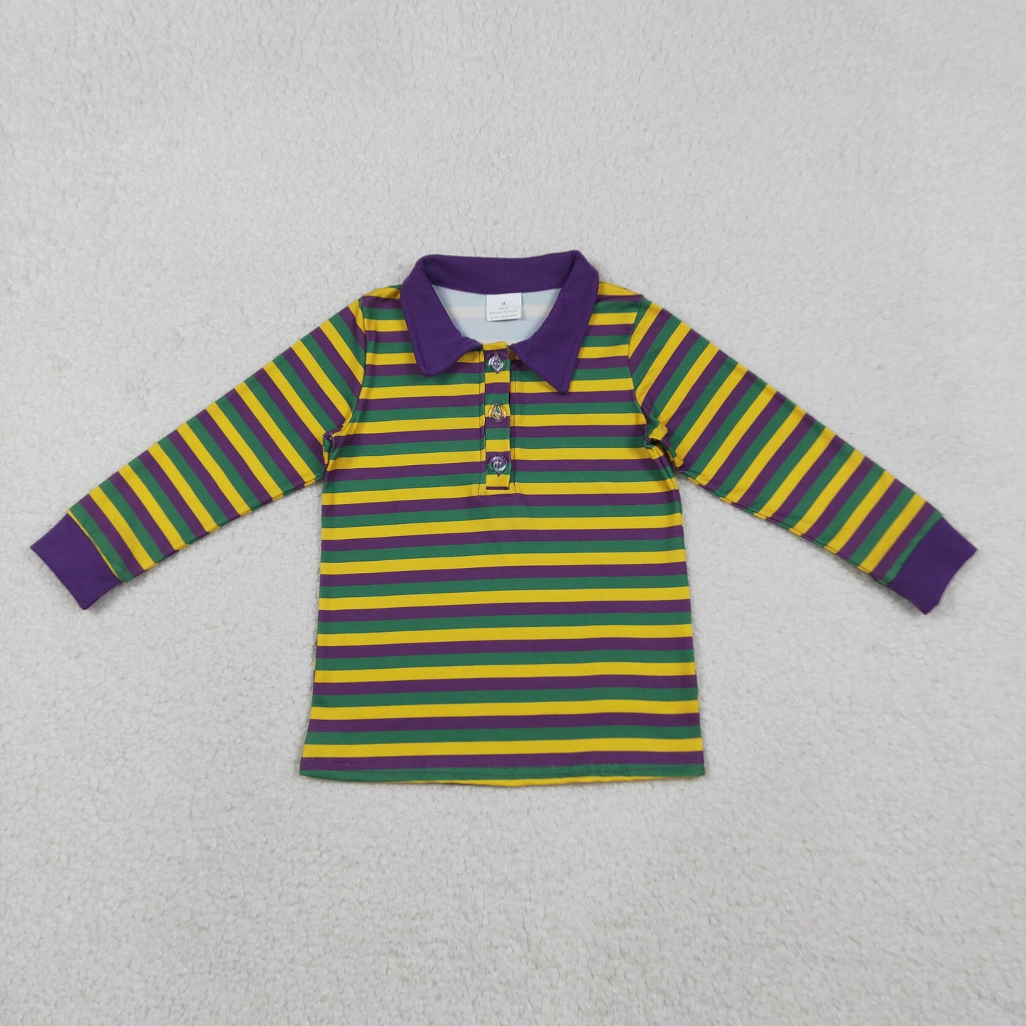 BT1358 Mardi Gras yellow purple green striped long sleeve boys top