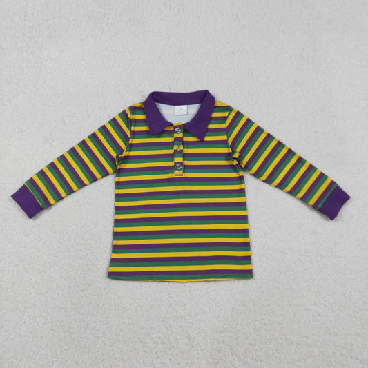BT1358 Mardi Gras yellow purple green striped long sleeve boys top
