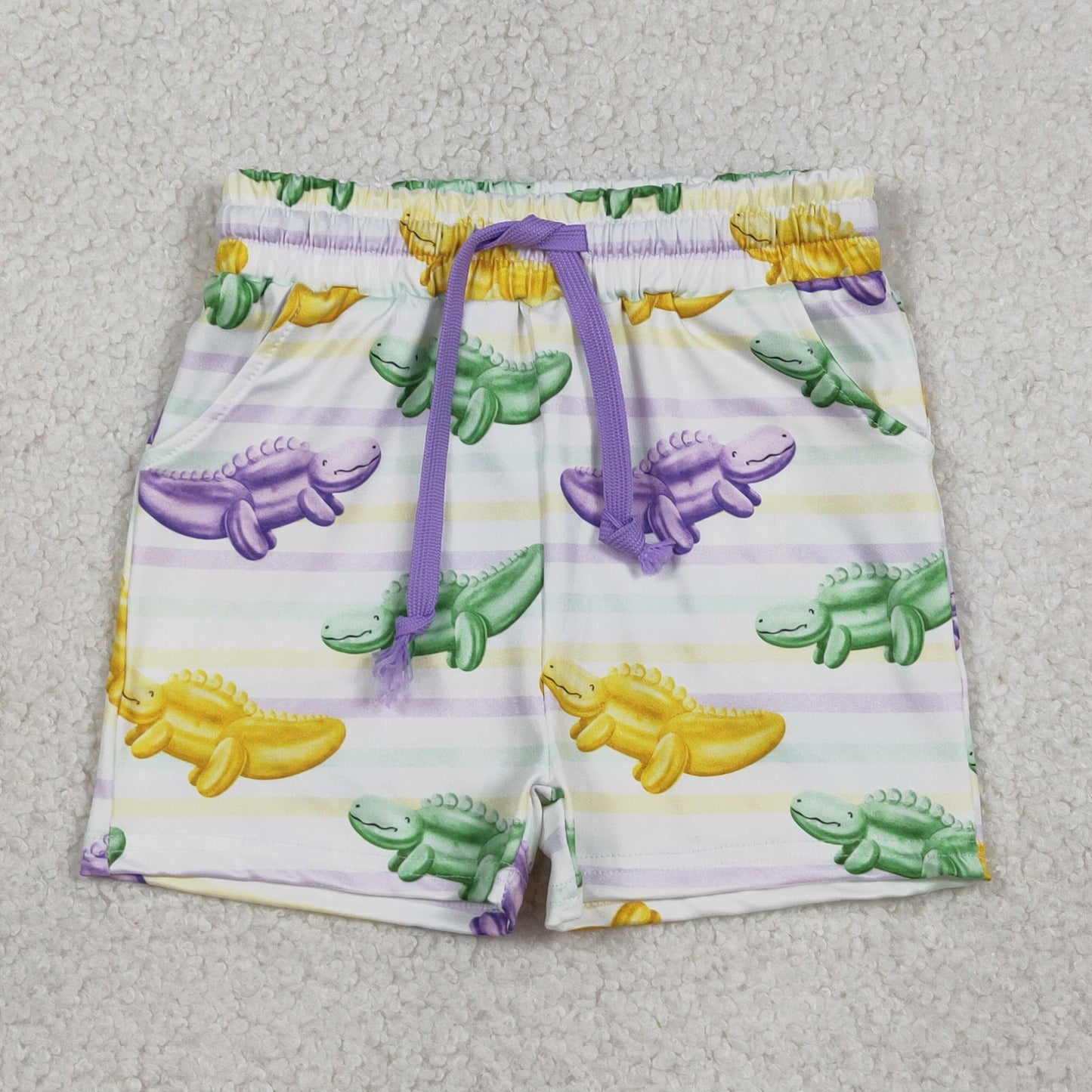 SS0678 Mardi Gras purple yellow green crocodile boys shorts