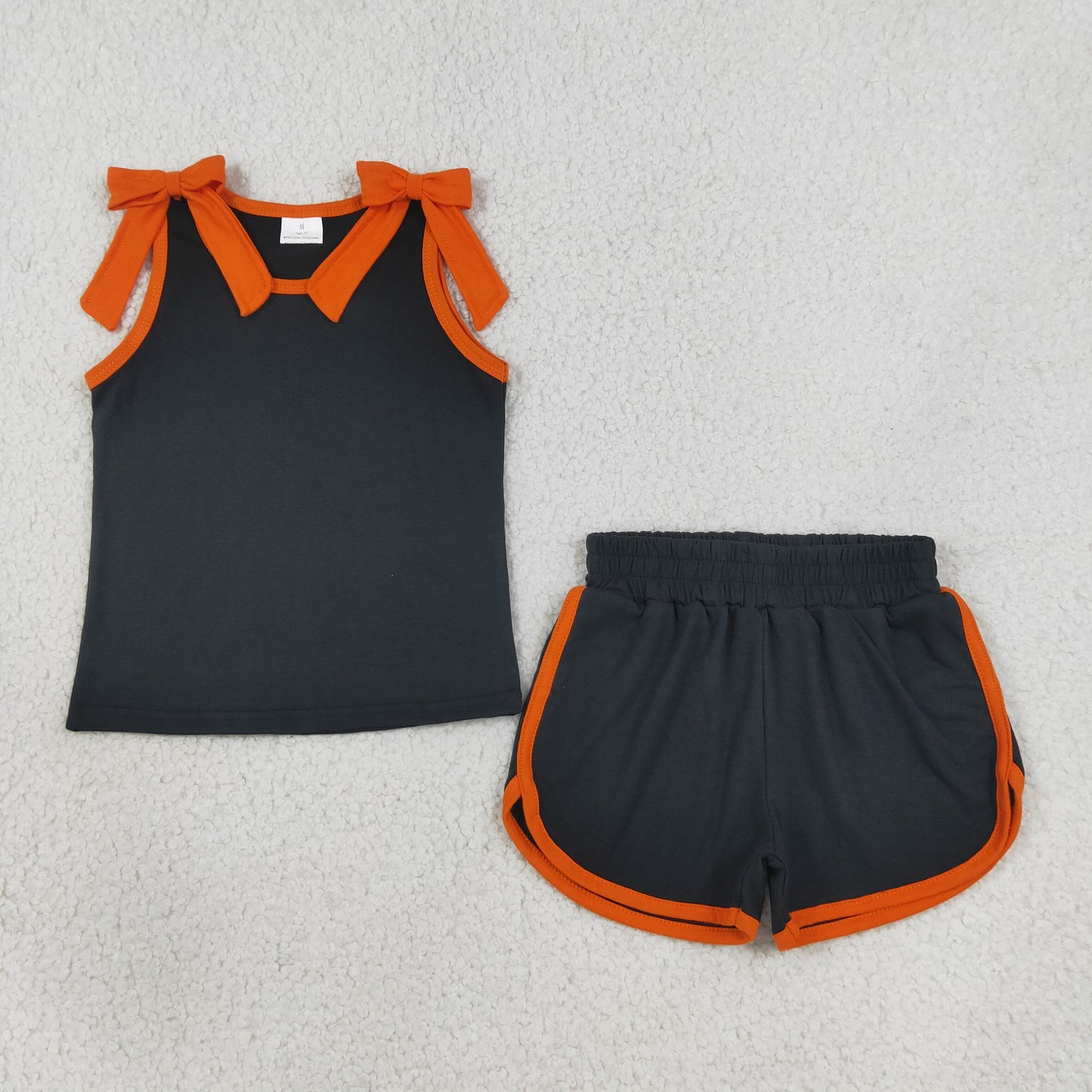 GSSO3822 Black Orange Bows Sleeveless Shorts Girls Set