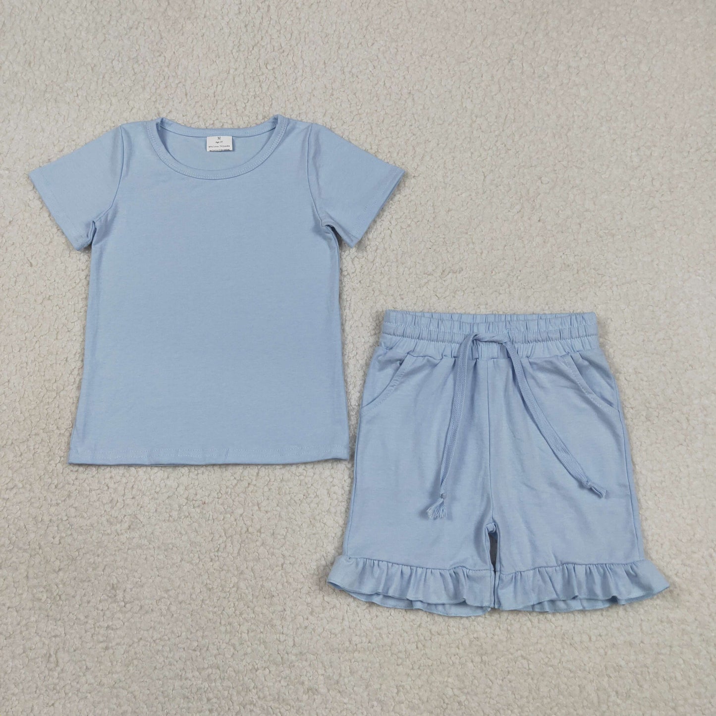 GSSO3349 Light Blue Short Sleeve Shorts Girls Set