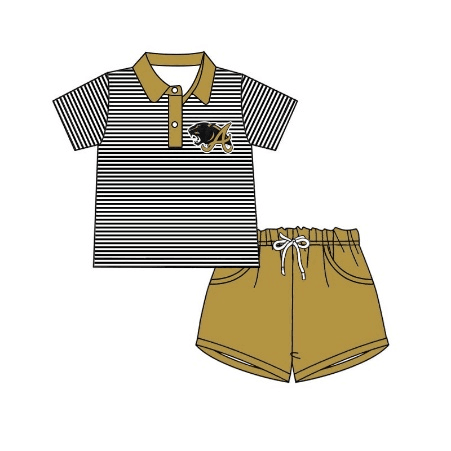 custom style A football black striped short sleeve golden shorts boys set