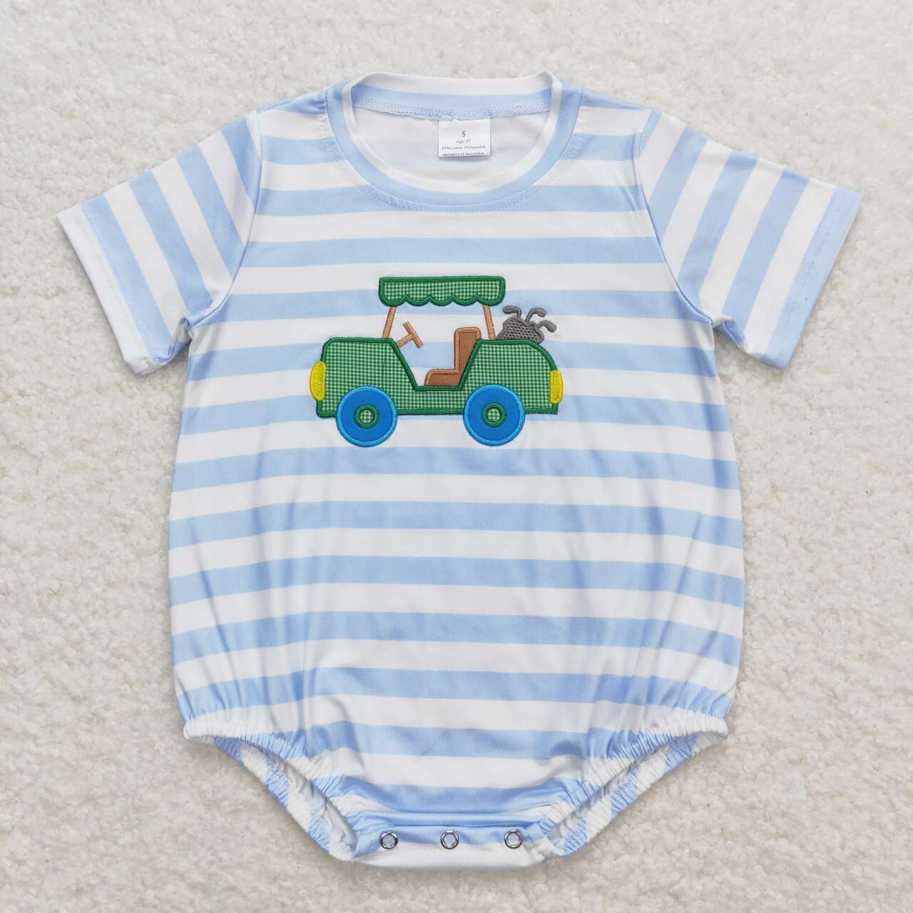 SR0795 embroidery Golf Trick Blue Striped Short Sleeve Boys Romper