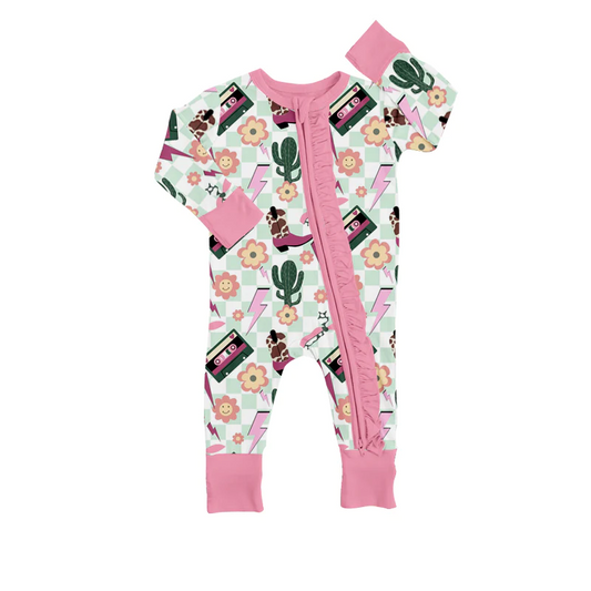 custom S 10.3 Western boot cactus long sleeve girls romper