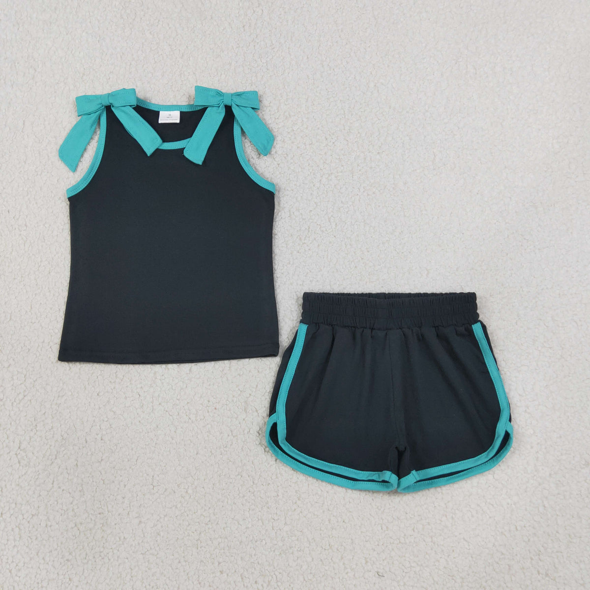 GSSO3856 Black Bows Sleeveless Shorts Girls Set