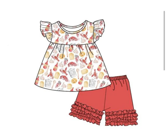 custom S 10.16 Crayfish flutter sleeve red shorts girls set