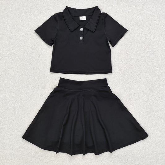 GSD1397 black short sleeve skirt girls set Active Wear Athletic