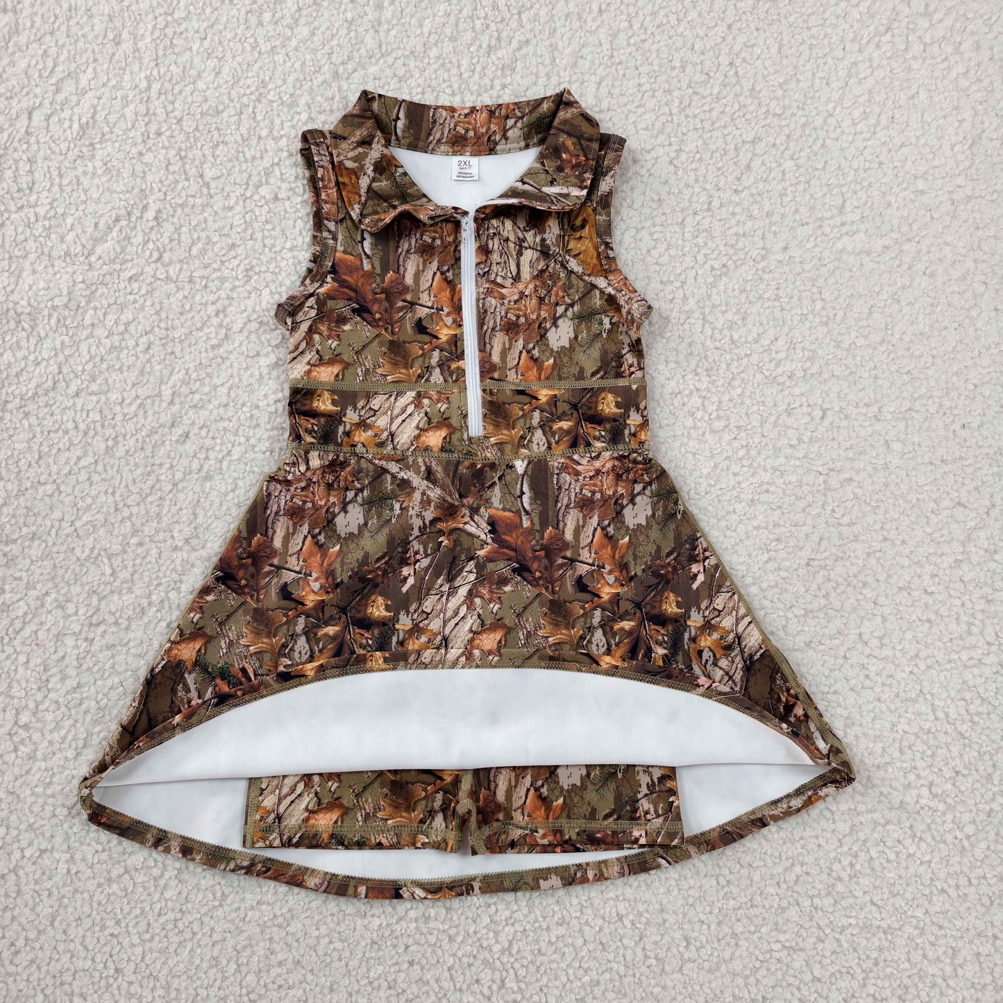 GSD1384 yoga camo sleeveless zipper skorts girls dress