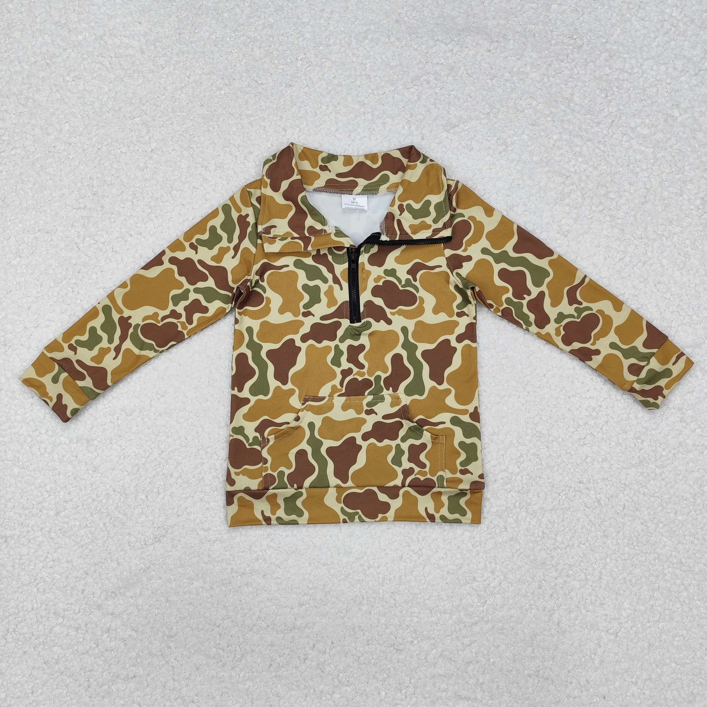 BT1039 green camo long sleeve zipper boys pullover