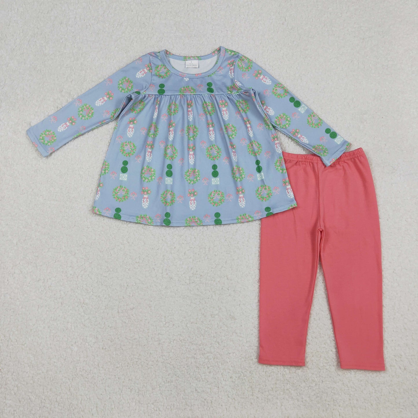 GLP2868 floral flowers bows blue long sleeve pink pants girls set
