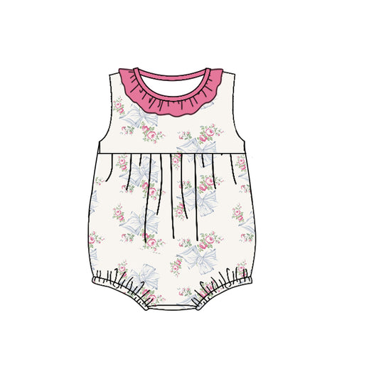 custom style flowers blue bows 2 sleeveless girls romper