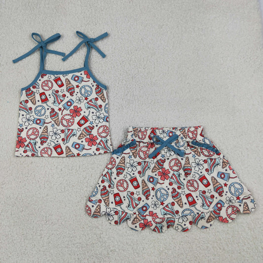 GSD3827 Scallop July 4th Flowers Ice Shorts Girls Set