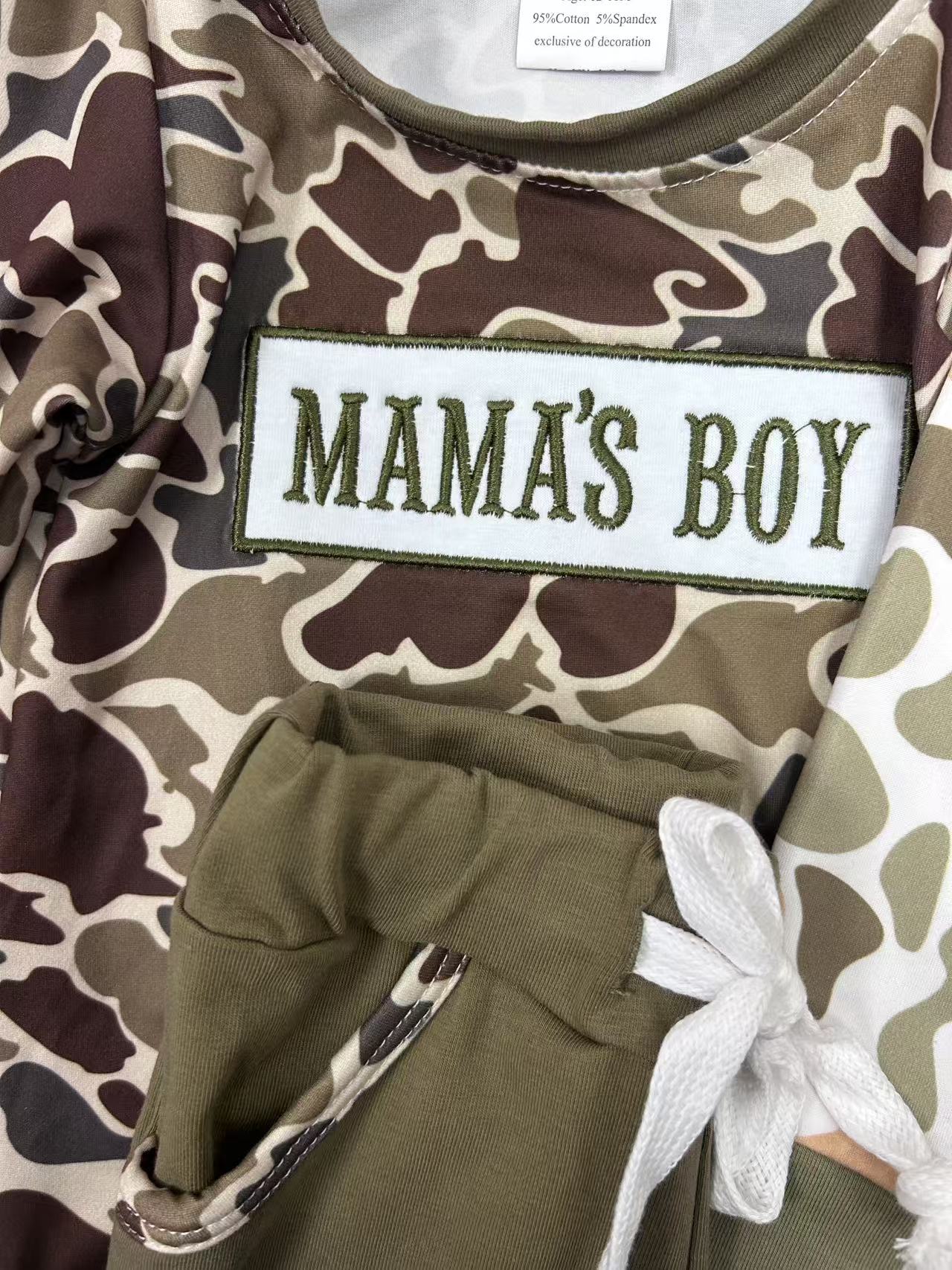Embroidery Mama's Boy Camo Boys Set RTS Sibling Clothes