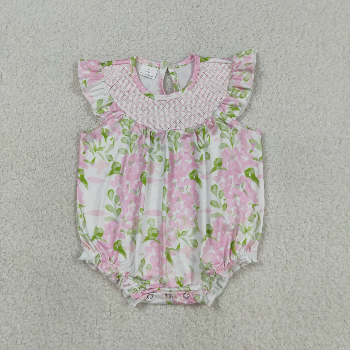 Embroidery SR3805 Pink Flowers Flutter Sleeve Girls Romper