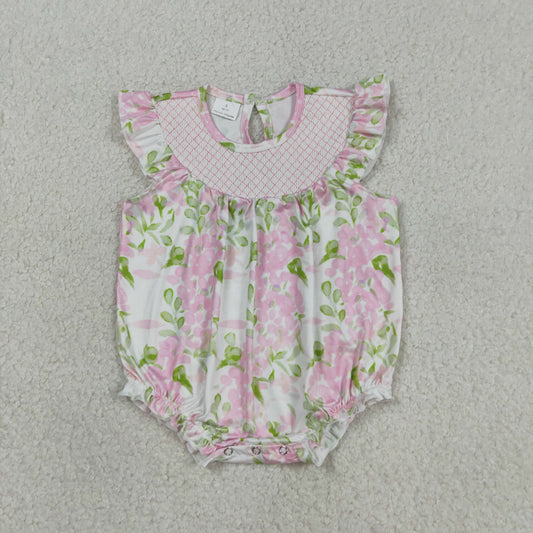 Embroidery SR3805 Pink Flowers Flutter Sleeve Girls Romper