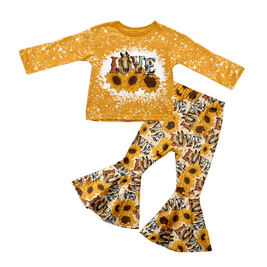 preorder GLP0770 Western love horse sunflowers long sleeve pants girls set