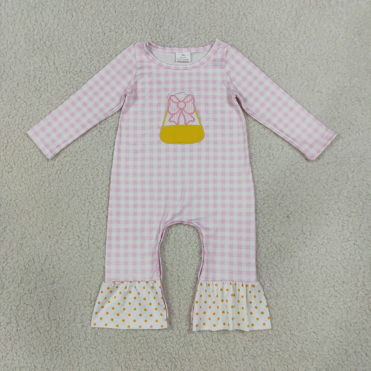 Embroidery LR3022 Corn Candy Pink Long Sleeve Girls Romper