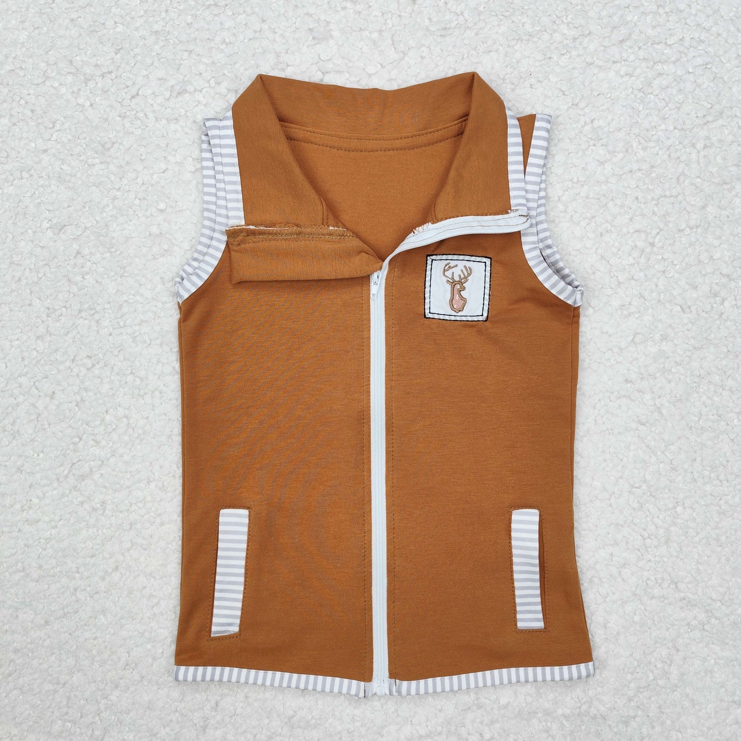 embroidery BT0855 hunting deer brown zipper kids coat
