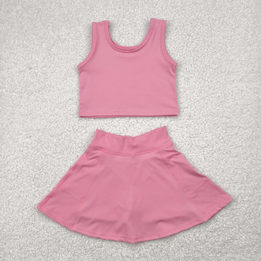 GSD1978 yoga pink vest skirt with shorts girls set