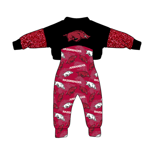 custom arkansas black maroon long sleeve jumpsuits girls set