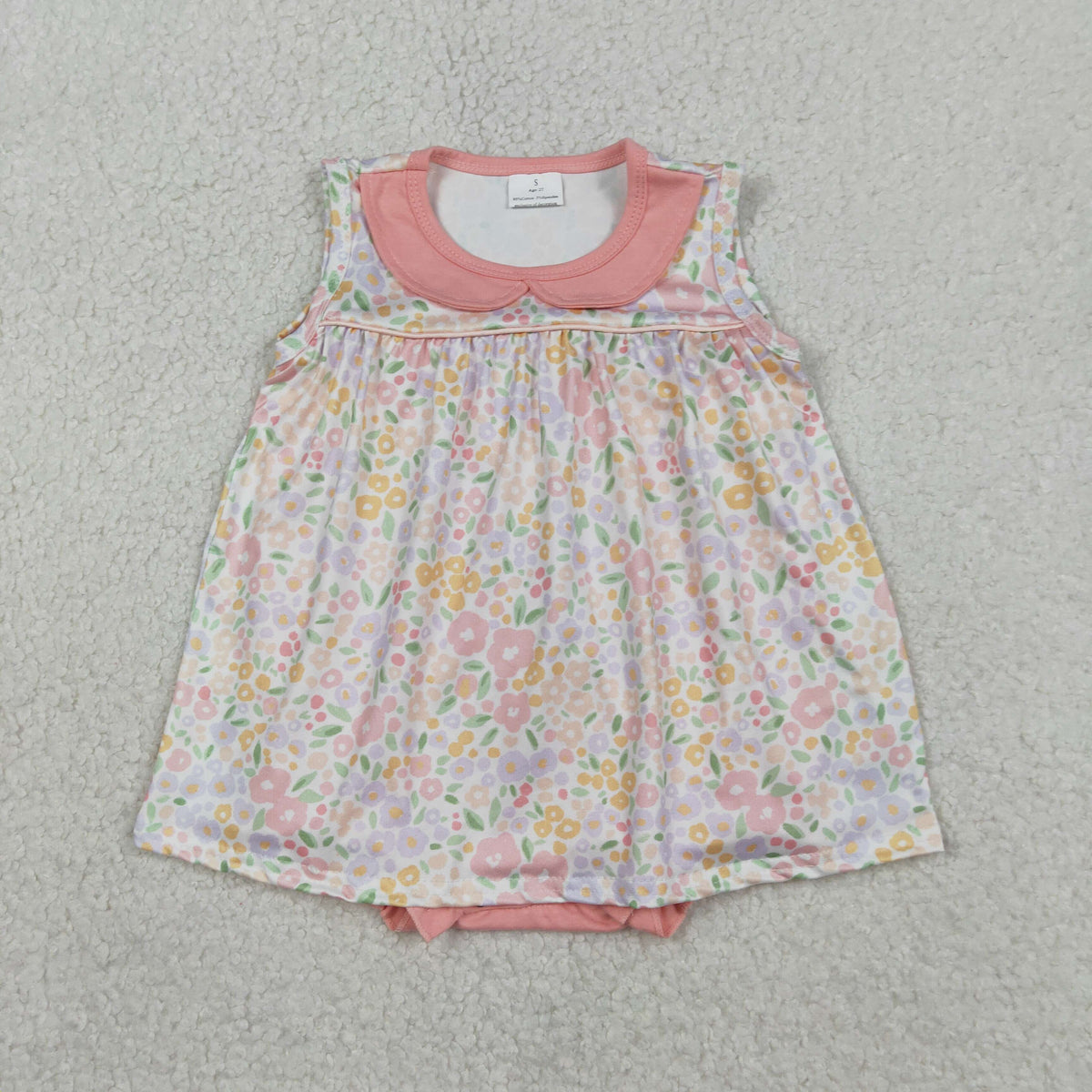 SR3628 Floral Pink Sleeveless Girls Romper