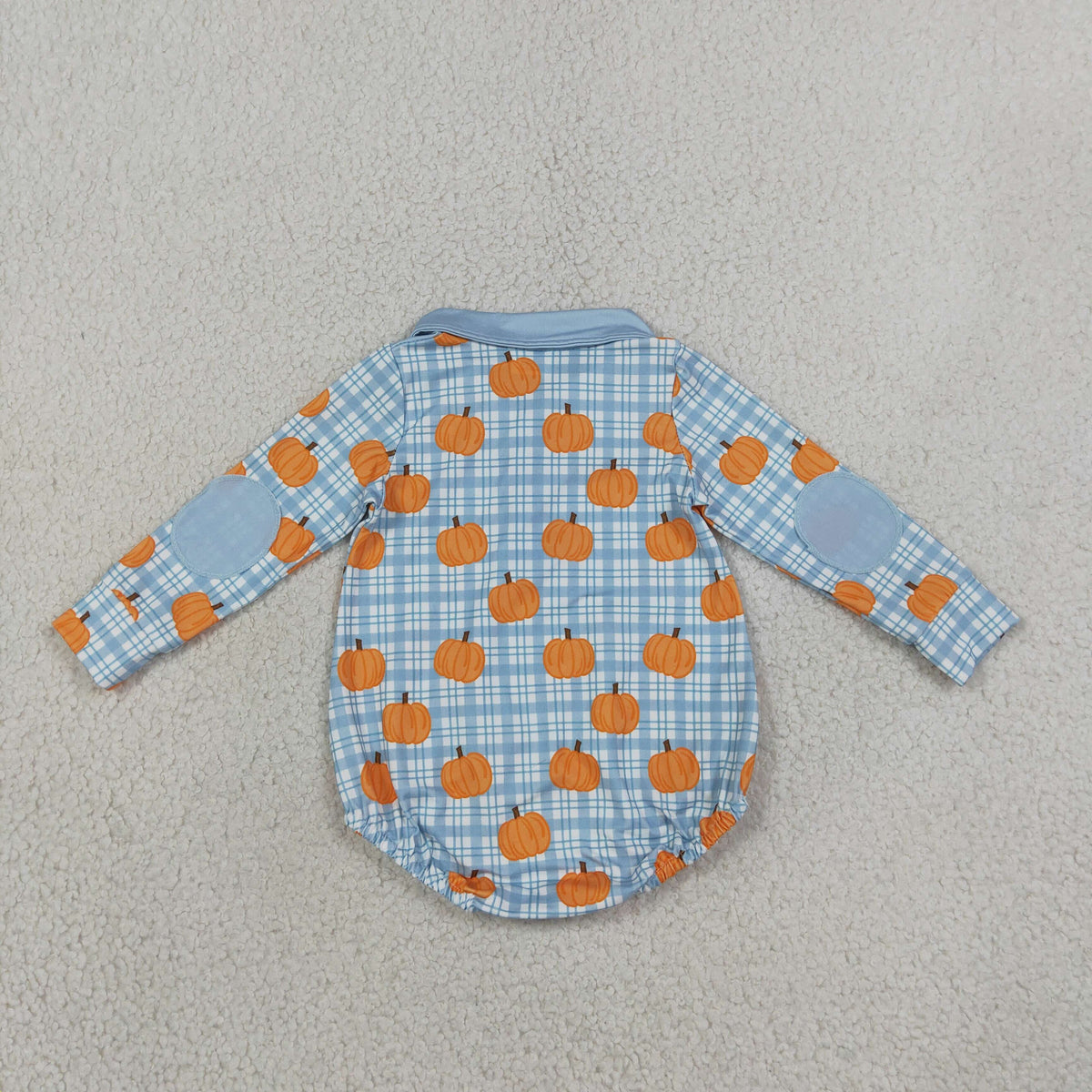 LR3201 Pumpkin Blue Zipper Long Sleeve Boys Romper