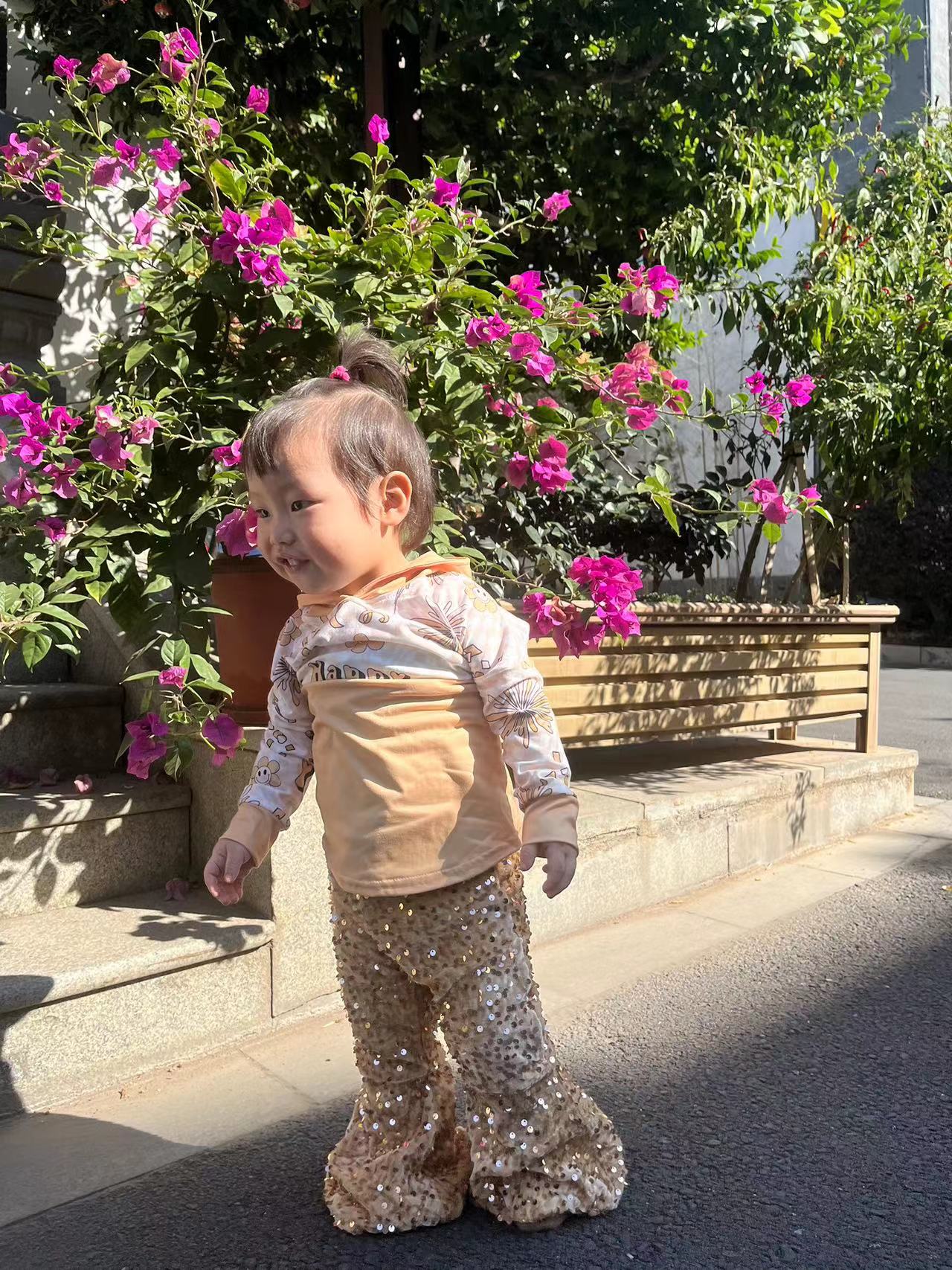 GLP1022 Happy new year yellow hoodie golden sequin pants girls set