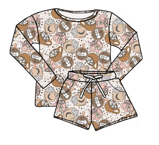 custom style hot coco snow long sleeve shorts kids set