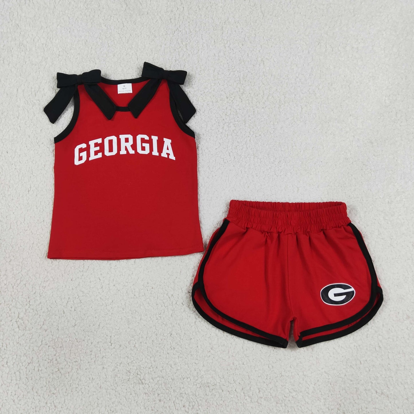 GSSO3834 Ivny GEORGIA Red & Black Bows Sleeveless Shorts Girls Set