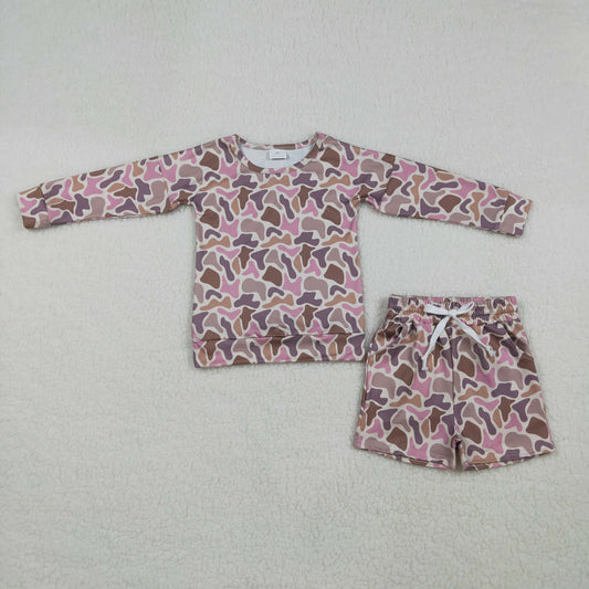 GLS0091 Camo Long Sleeve Shorts Girls Set