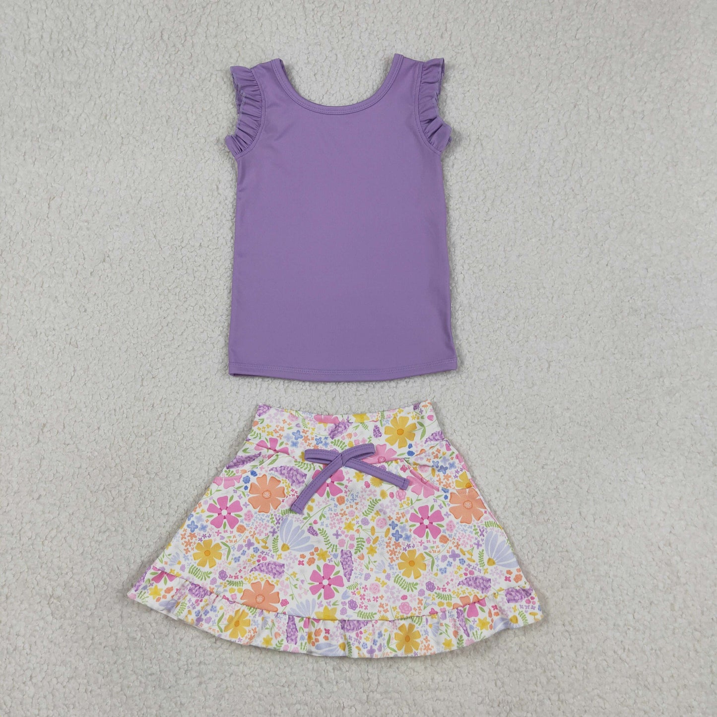 GSD3771 Yoga Purple Sleeveless Flowers Skorts Girls Set