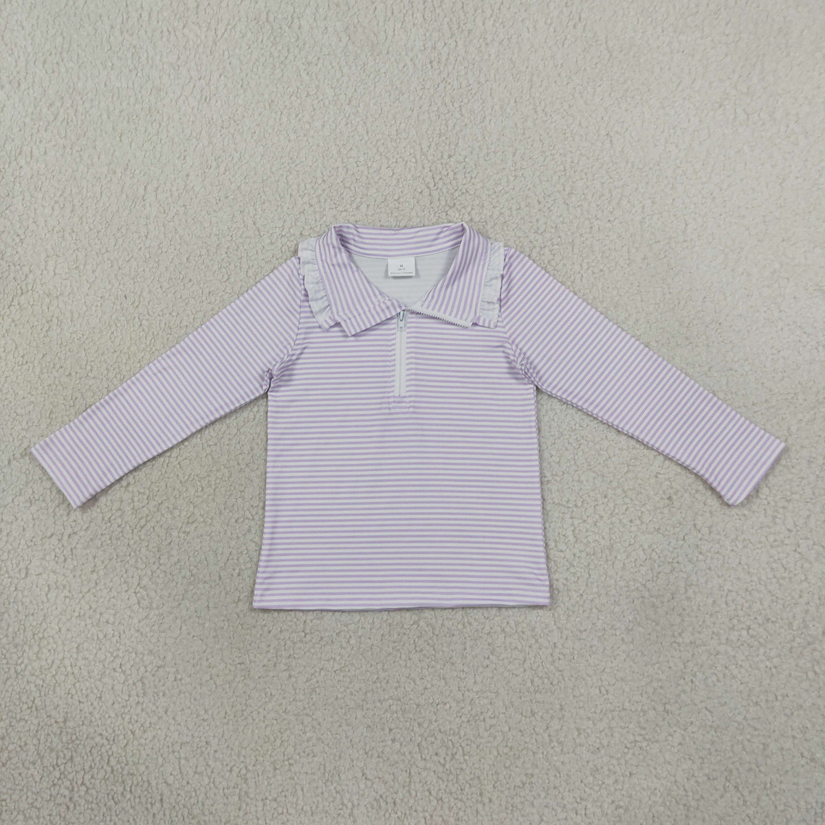 GT1758 Purple Striped Zipper Long Sleeve Girls Top