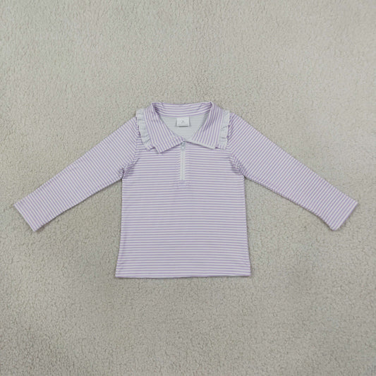 GT1758 Purple Striped Zipper Long Sleeve Girls Top