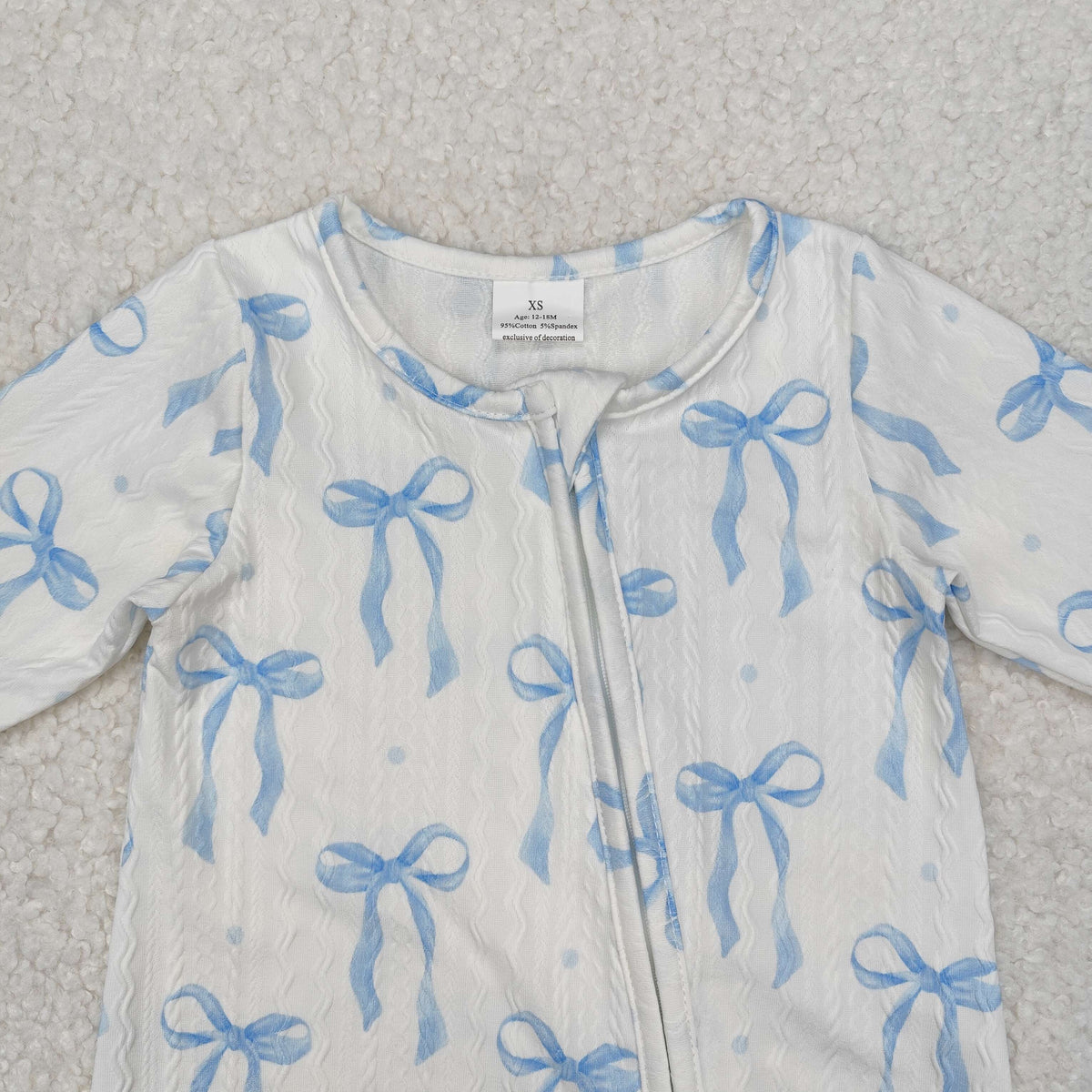 LR2070 cable knit fabric blue cute bows long sleeve zipper girls romper