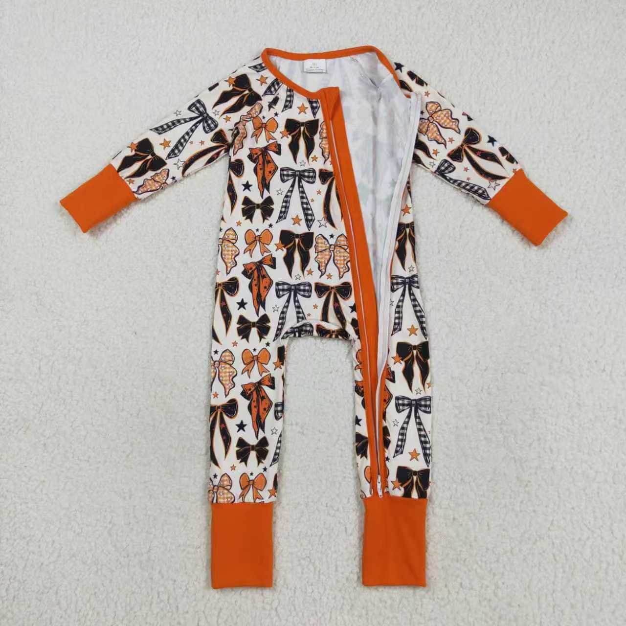 Halloween black orange bows romper/pajamas RTS Sibling Clothes